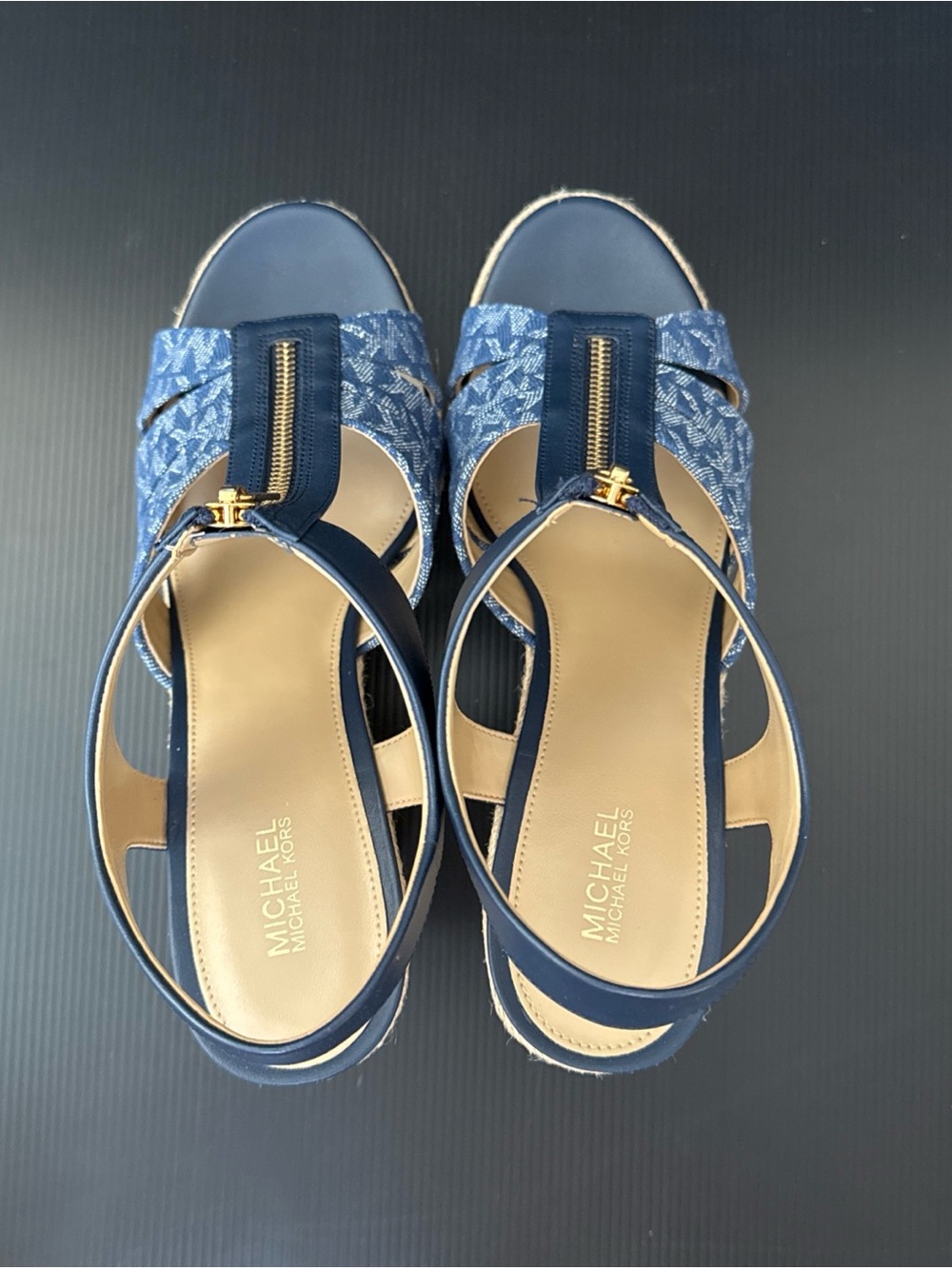 NIB Michael Kors Denim Jacquard Berkley Wedge Espadrille Sandal Women’s Size 10 - Picture 7 of 13